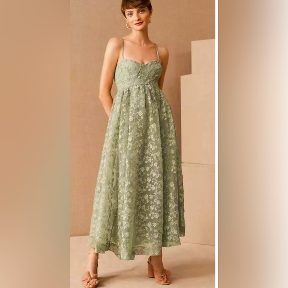 BHLDN Elegant Sage Lace Dress